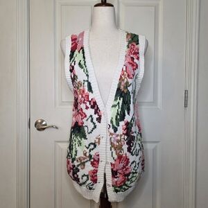 Herman Geist White Multicolor Floral Knit Sweater Vest